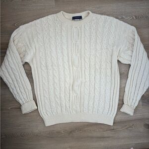 VINTAGE 90s Cotton Cream Cable Knit Chunky Sweater